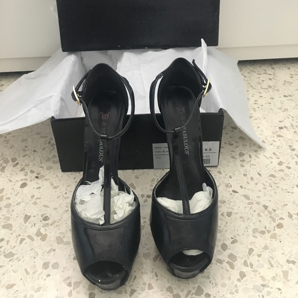 Just Fab patten leather t strap platform heels
